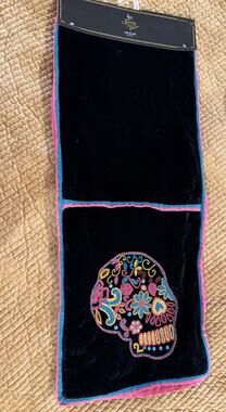 Beaded Skull Black Velvet Table Runner Spooky Night Day of Dead Halloween 14x72